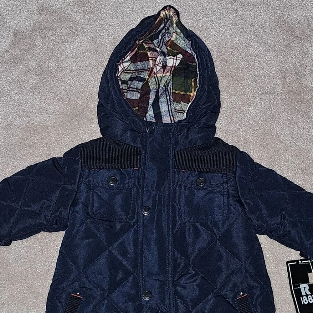 NWT Rothschild Quilted Pram Navy Blue Snowsuit Hooded Lined Baby 3-6 Months